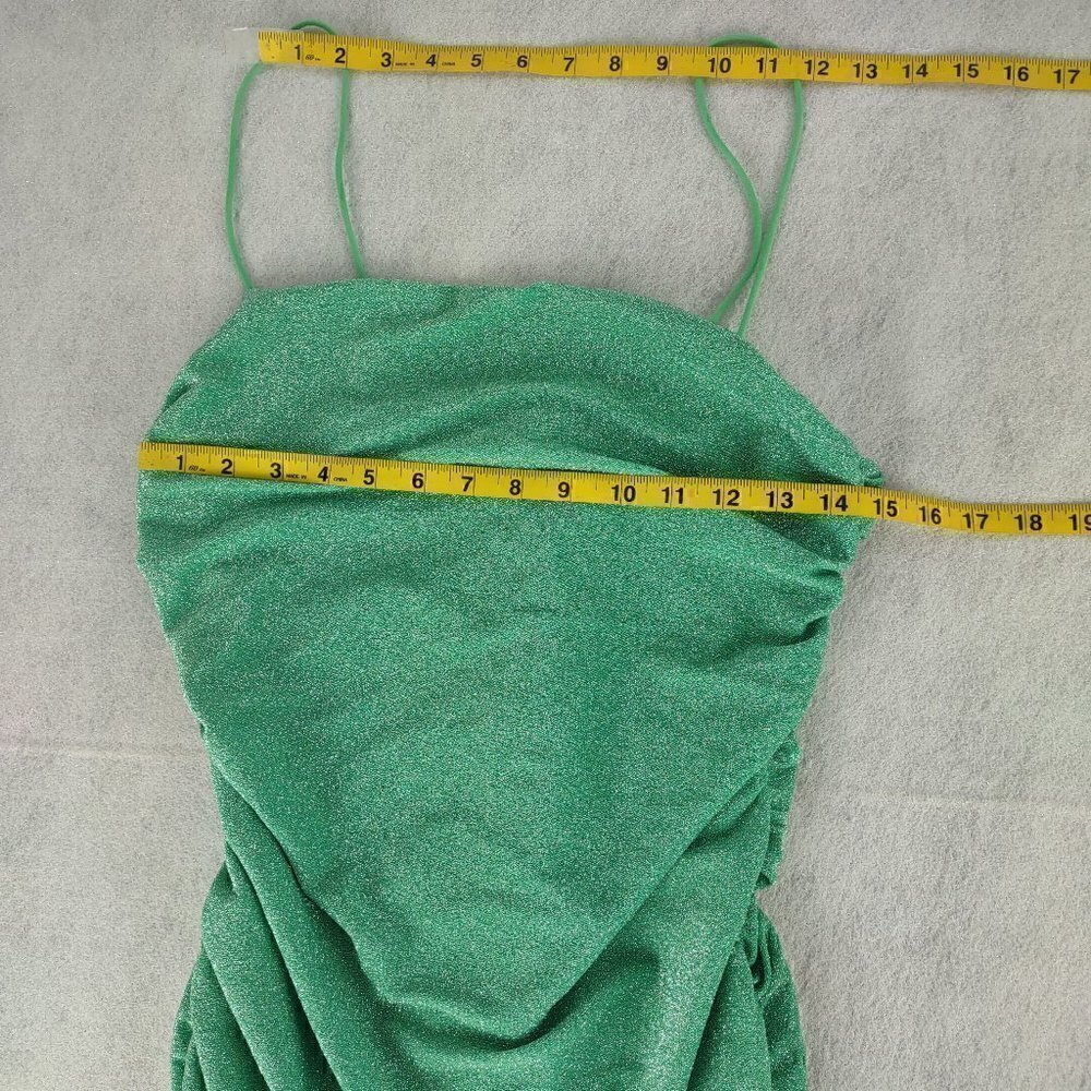 Shein Bae Ruched Green Spaghetti Strap Cami Glitter Dress Size LP - Picture 9 of 13